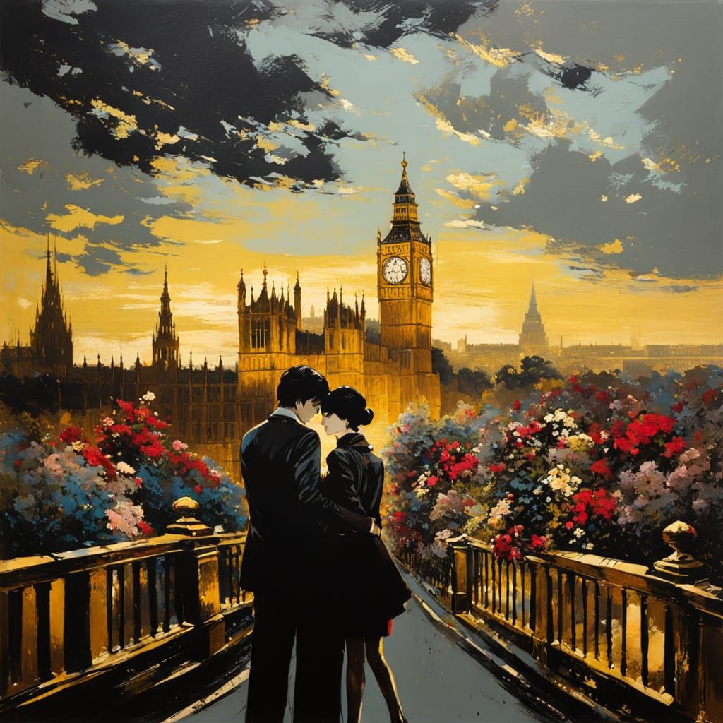 Romantic London Couple Under Golden Streetlights