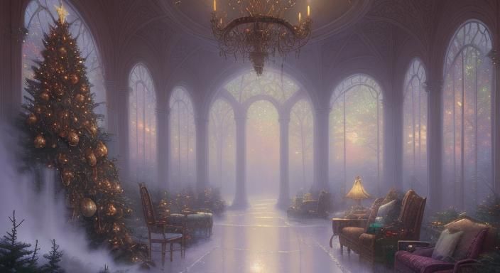 Ethereal Christmas Interior in Kinkade Style