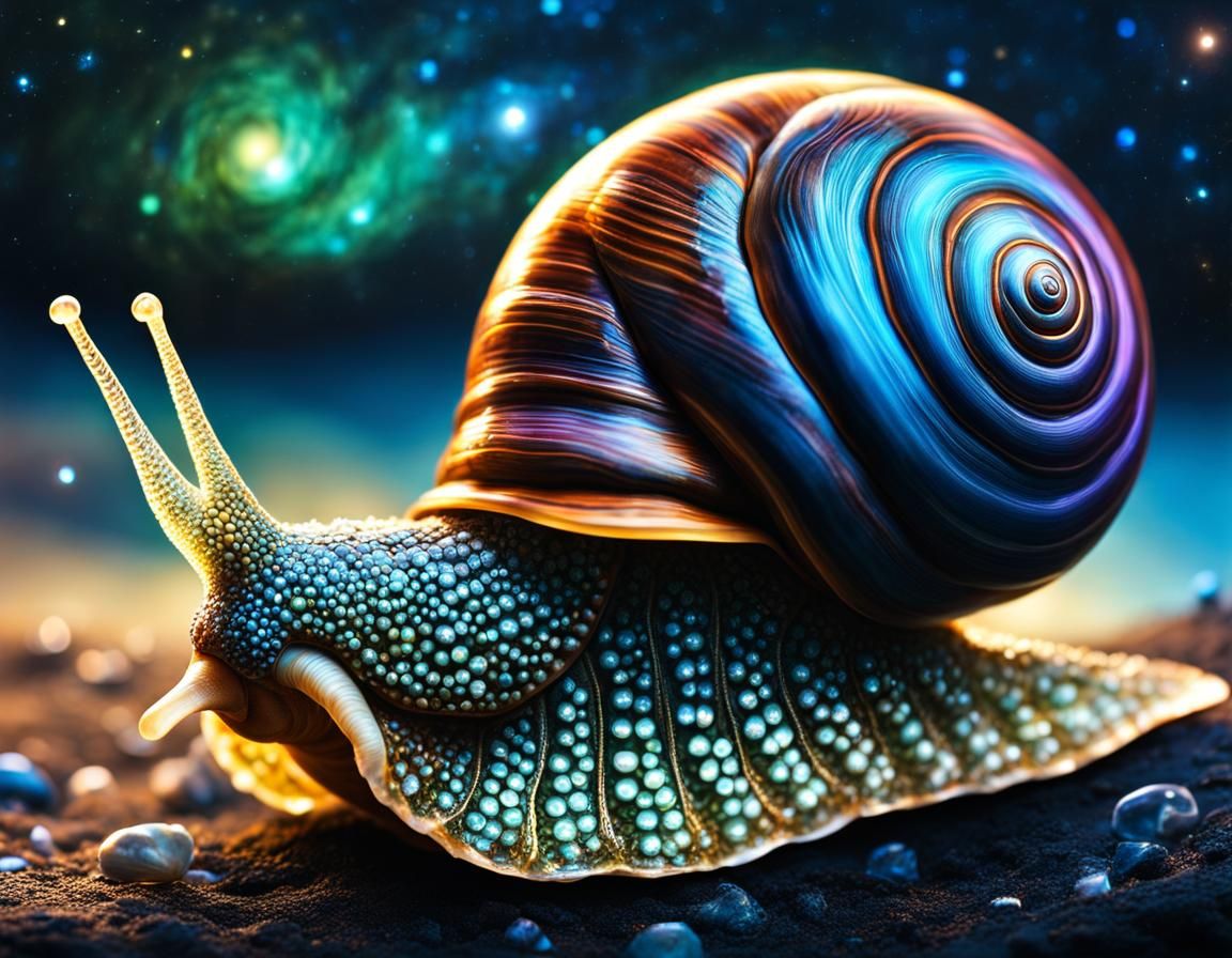 Bioluminescent Snail with Glass Shell in Starry Night