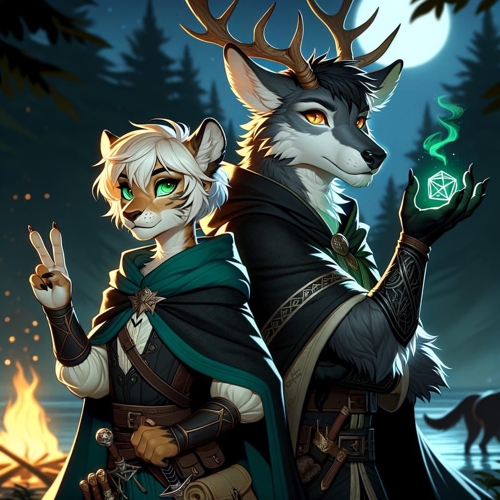 Wolf Mage and Lioness Warrior Protecting Each Other