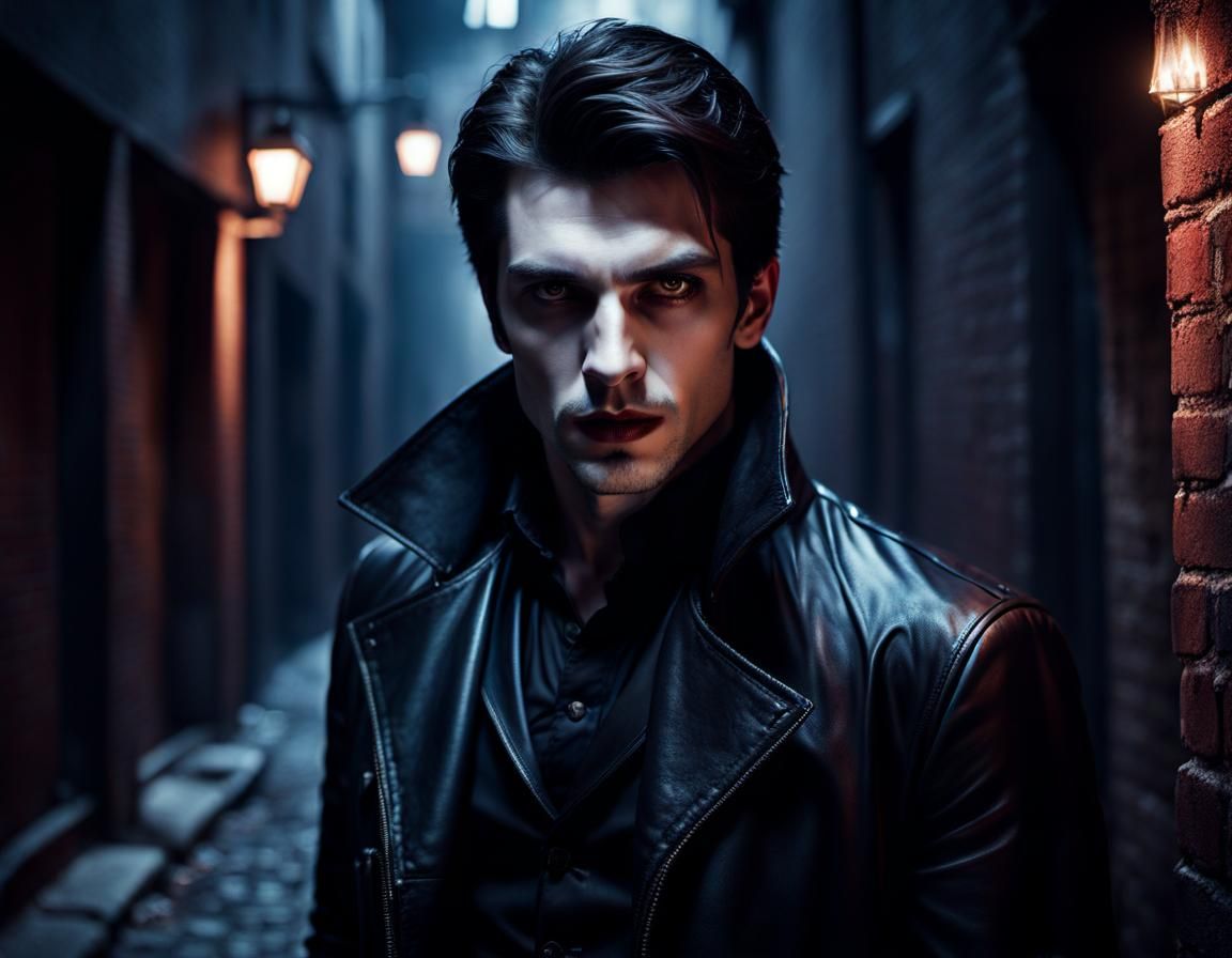 Gothic Vampire Portrait in Back Alley, Hyperdetailed Art