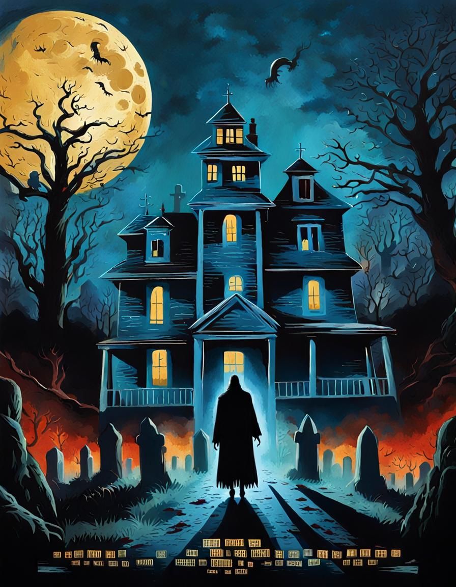 Eerie Ghost Haunts Graveyard in Horror Movie Poster