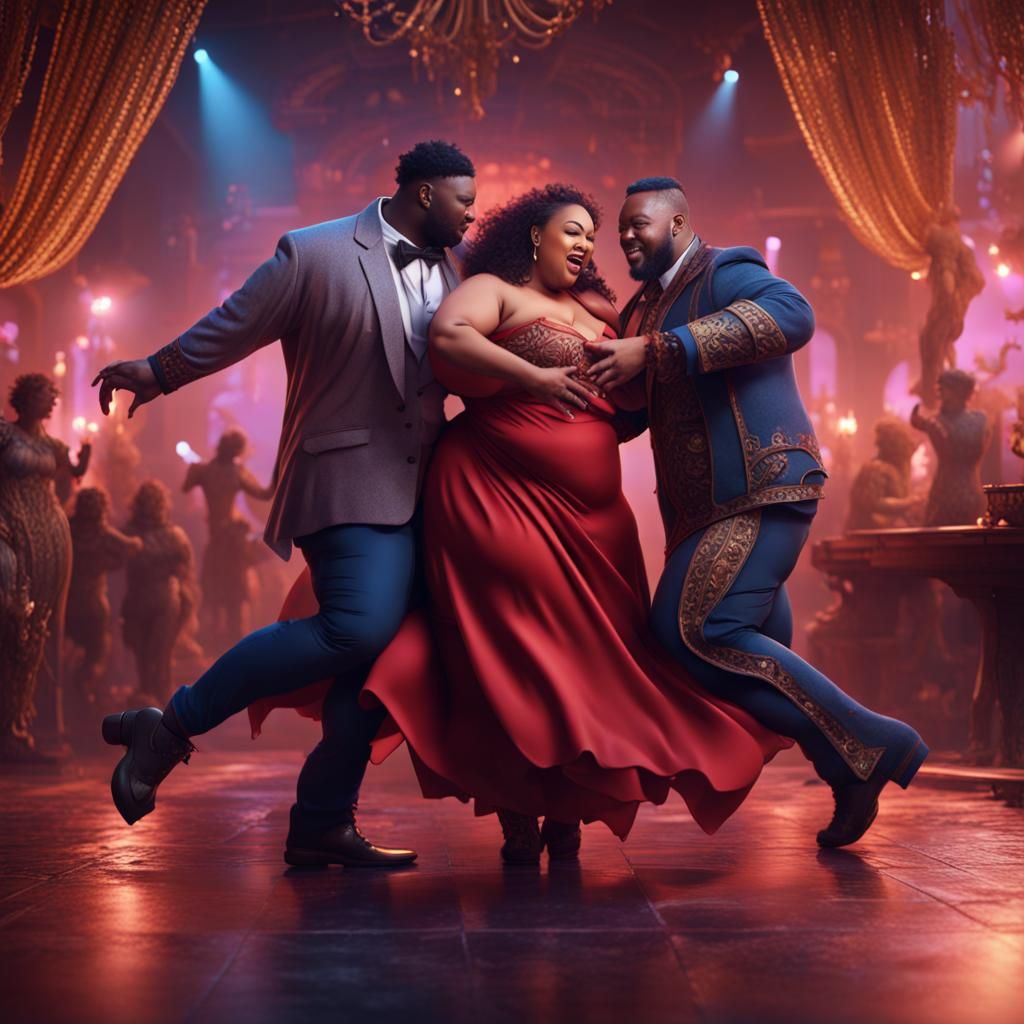 Plus Size Couple Dancing: Detailed Fantasy Art