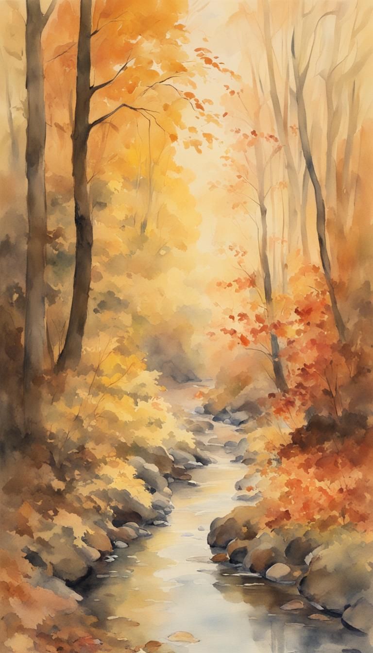 Autumn Forest Path in Impressionist Watercolor