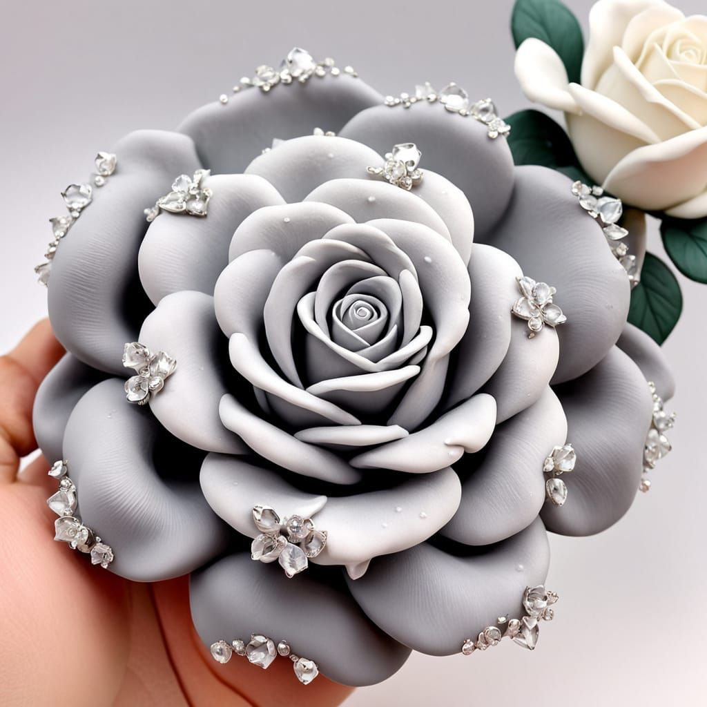 Monochrome Sugar Rose with Crystalline Accents