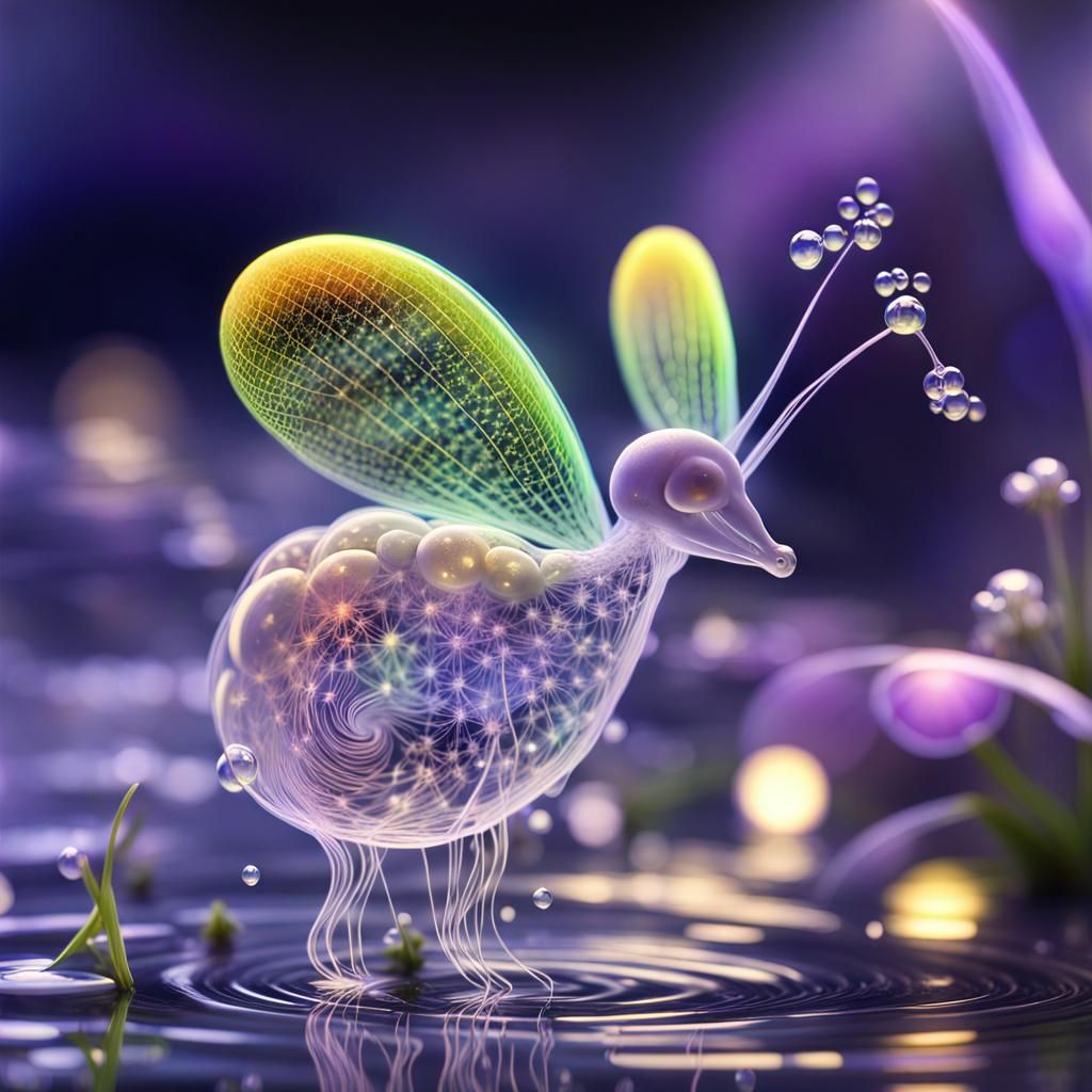 Winged Snail with Fractal Waterfalls in Fairy Style
