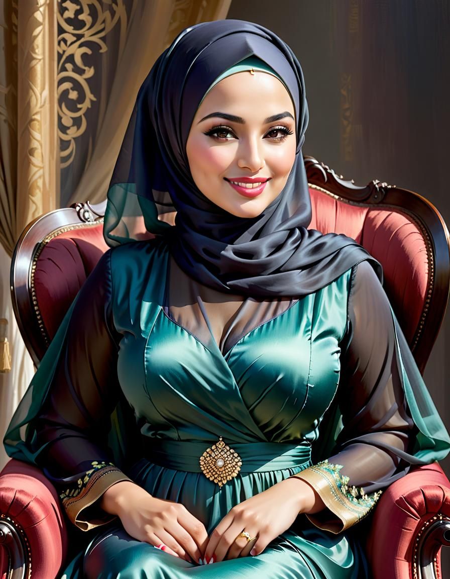 Portrait of Middle Eastern Woman in Silk Dress