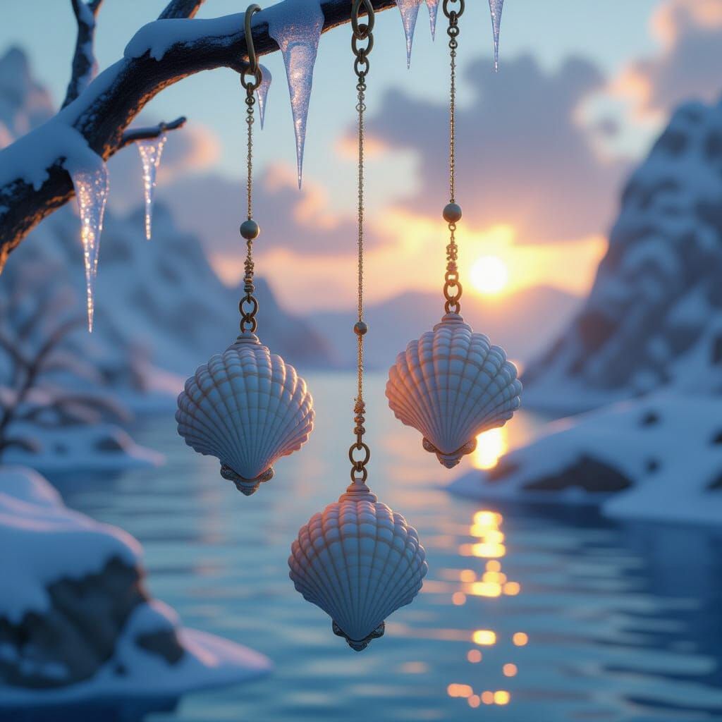 Icy Seashell Wind Chimes with Fire and Water