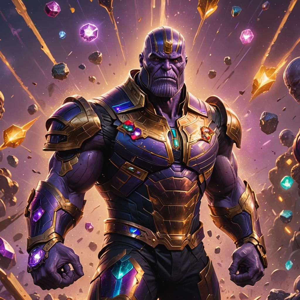 Thanos with Spacial Swords: A Superhero Poster