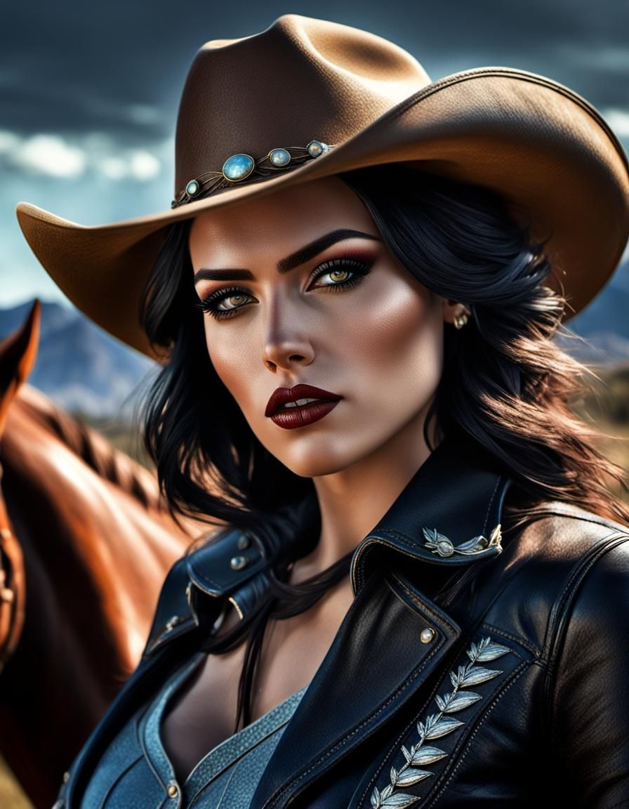 Cowgirl in Field: Dark Fantasy Digital Art