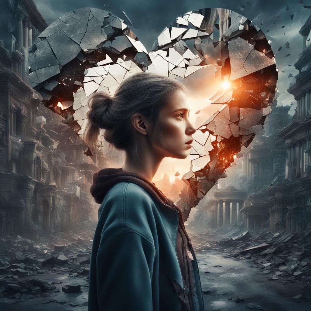 Shattered Heart Double Exposure Digital Painting