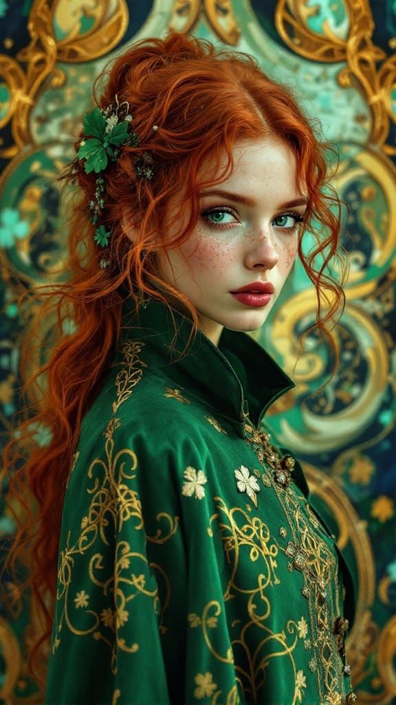 Emerald Goddess in Hyperrealistic Celtic Splendor