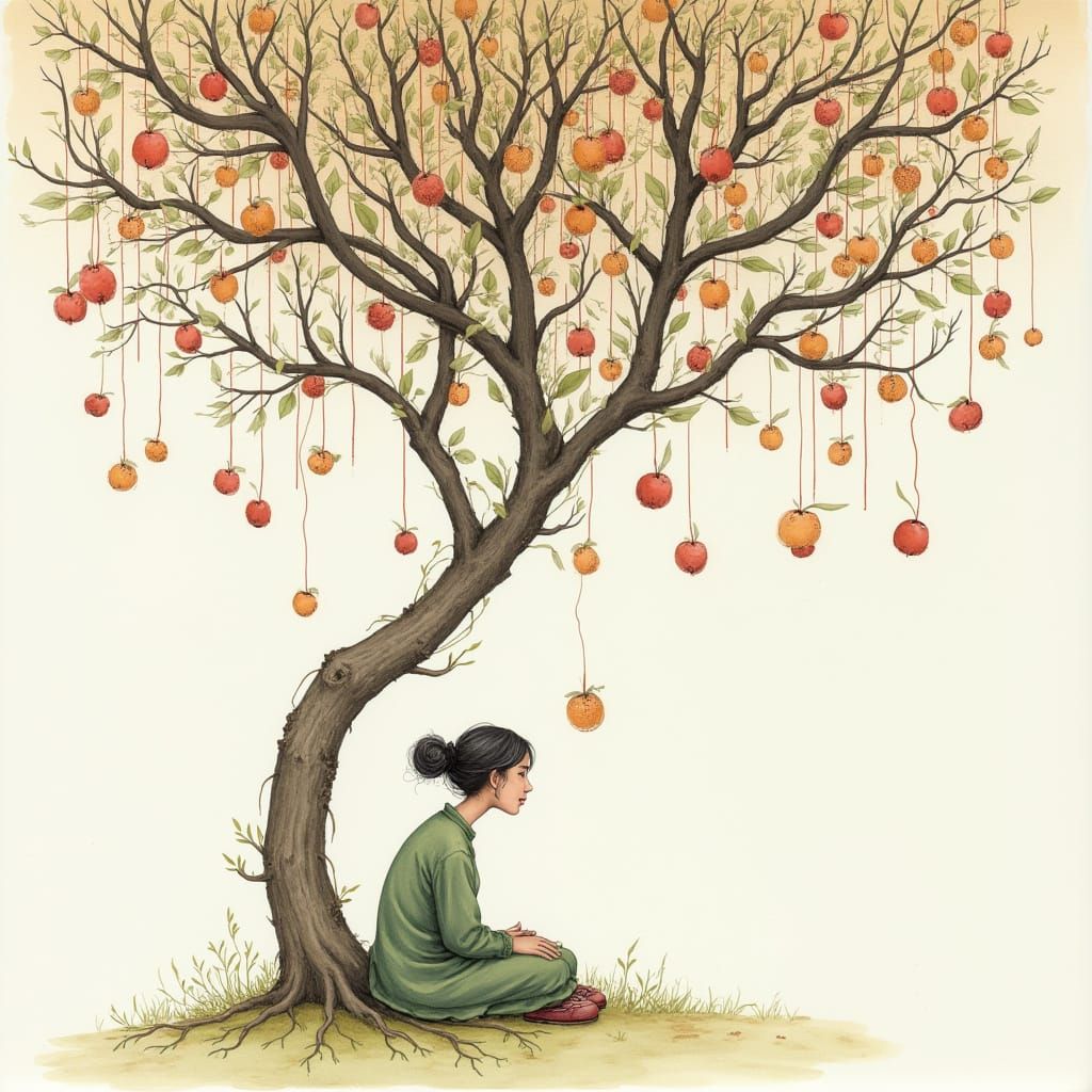 Whimsical Book Tree with Paper Fruits and Wishes