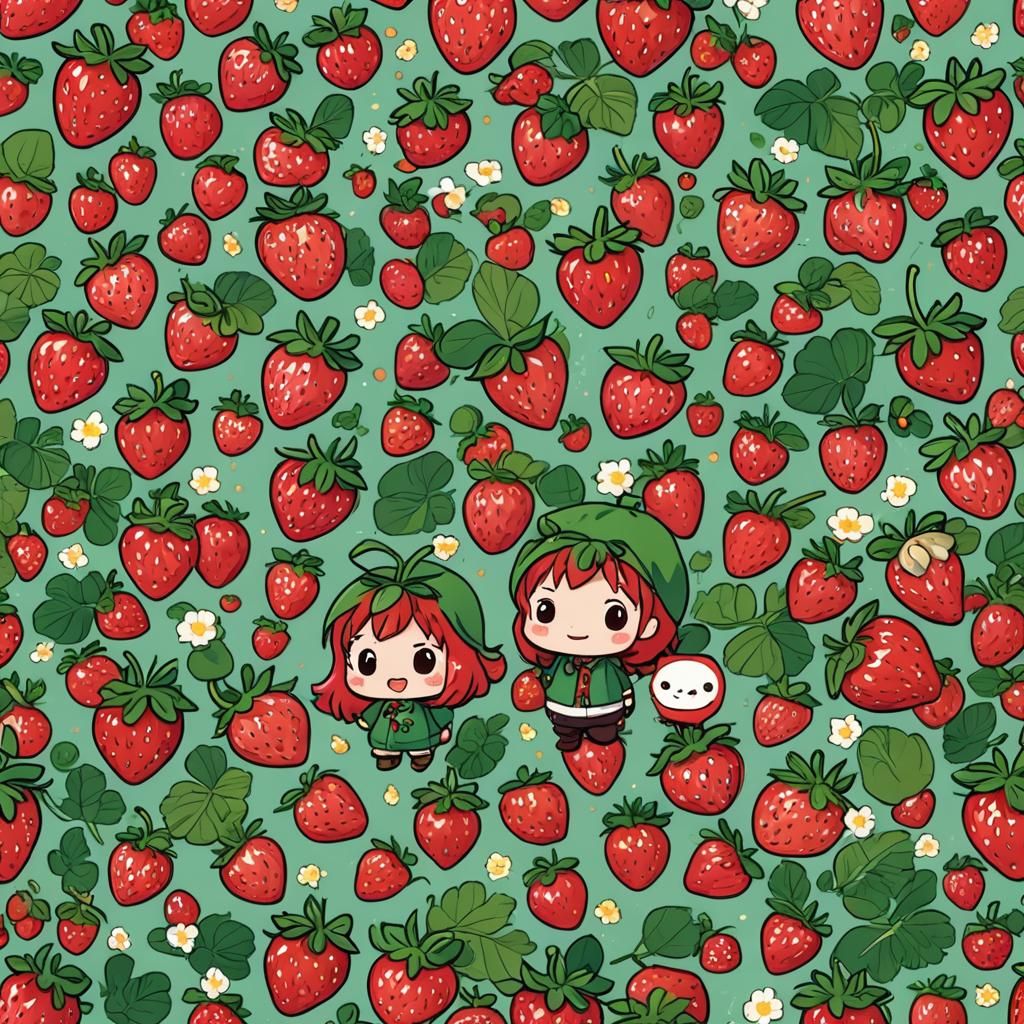 Cute Chibi Strawberry Illustration in Anime Style