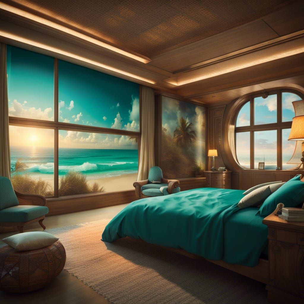 Stunning Beach View Bedroom: Digital Matte Painting