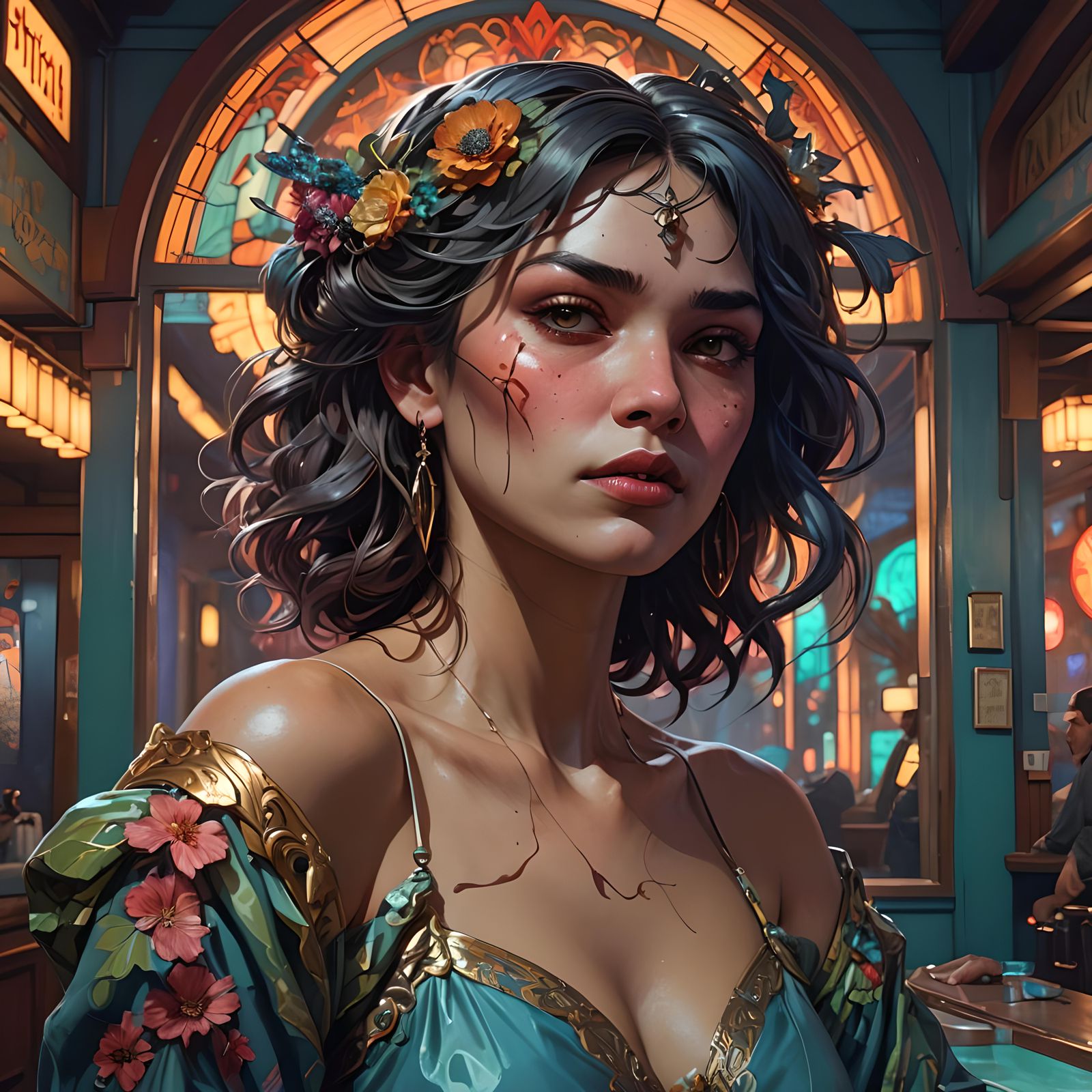 Intricate Portrait of Woman in Motel, Digital Art