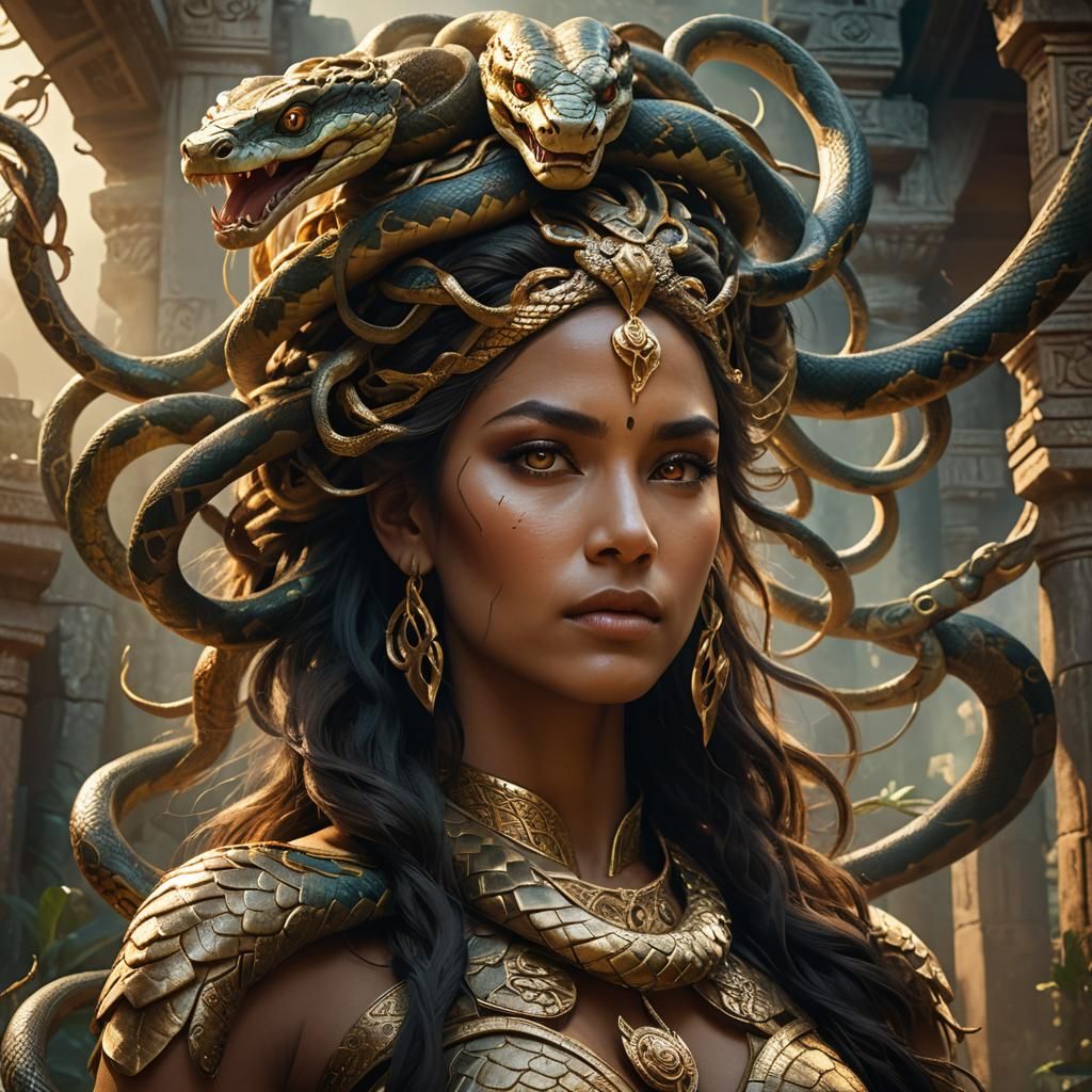 Goddess with Snake Hair in Ancient Temple