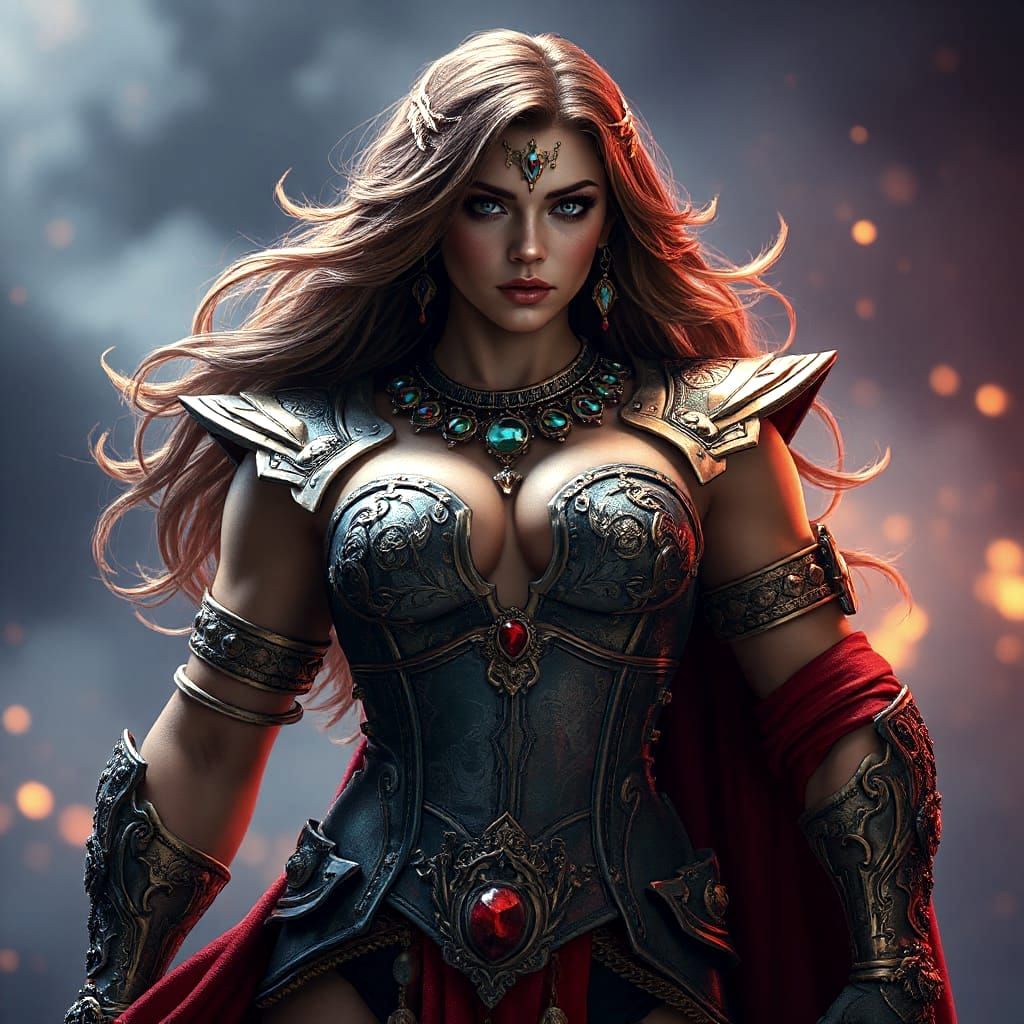 Goddess Warrior in Hyperrealistic Dark Fantasy Style