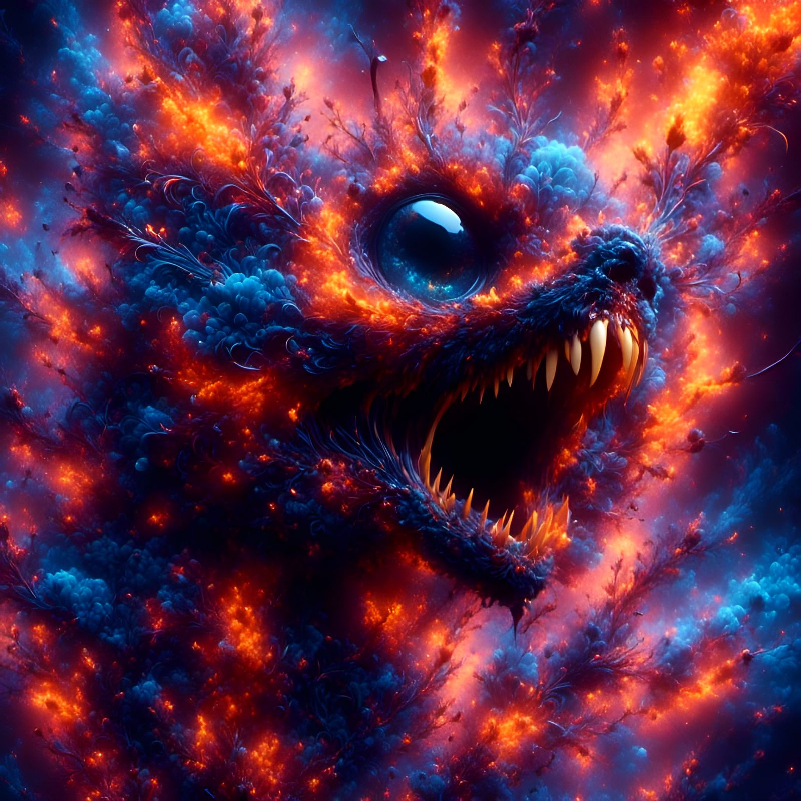 Flaming Embers Butterfly Monster in Painterly Style