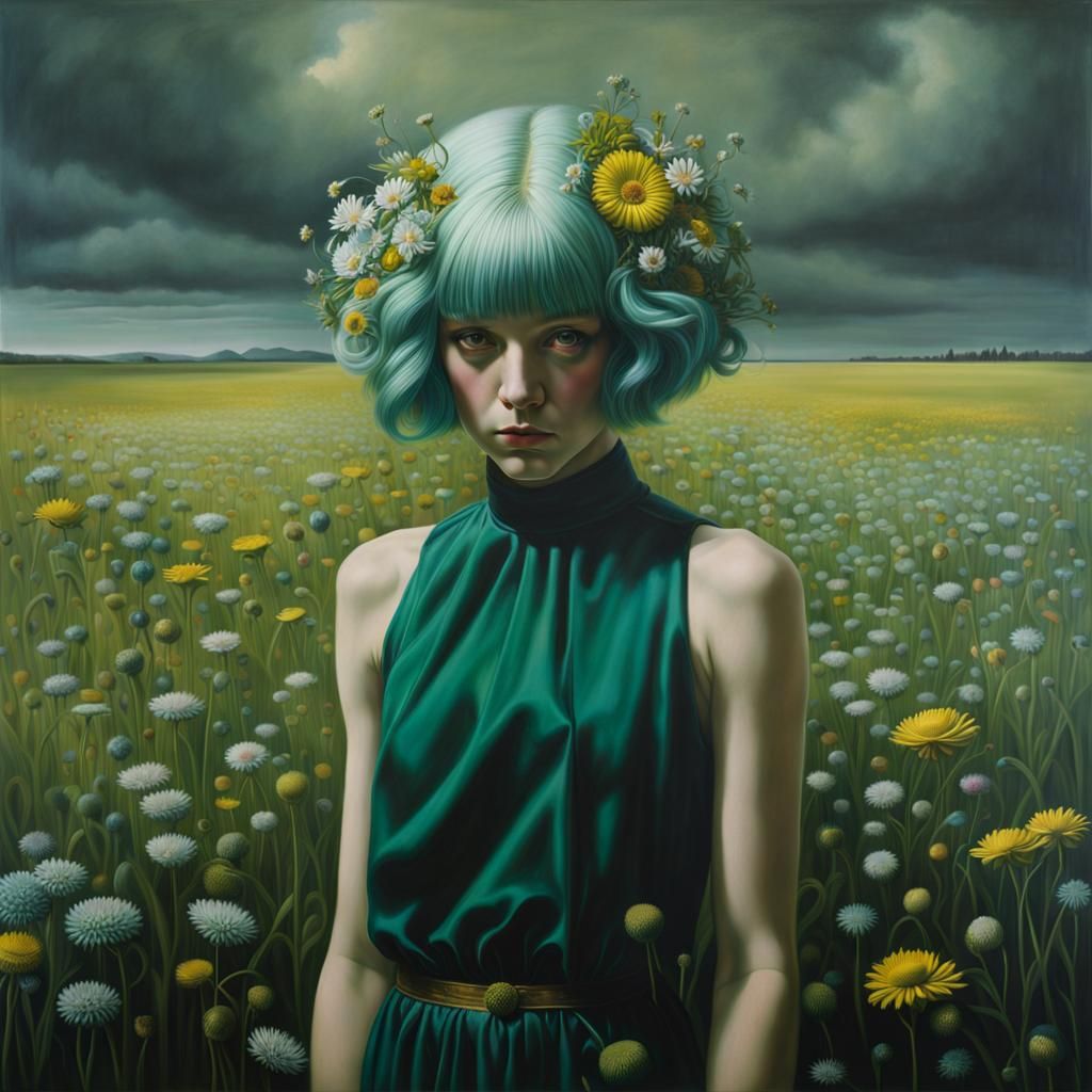 Green-Haired Woman Portrait in Extravagant Style