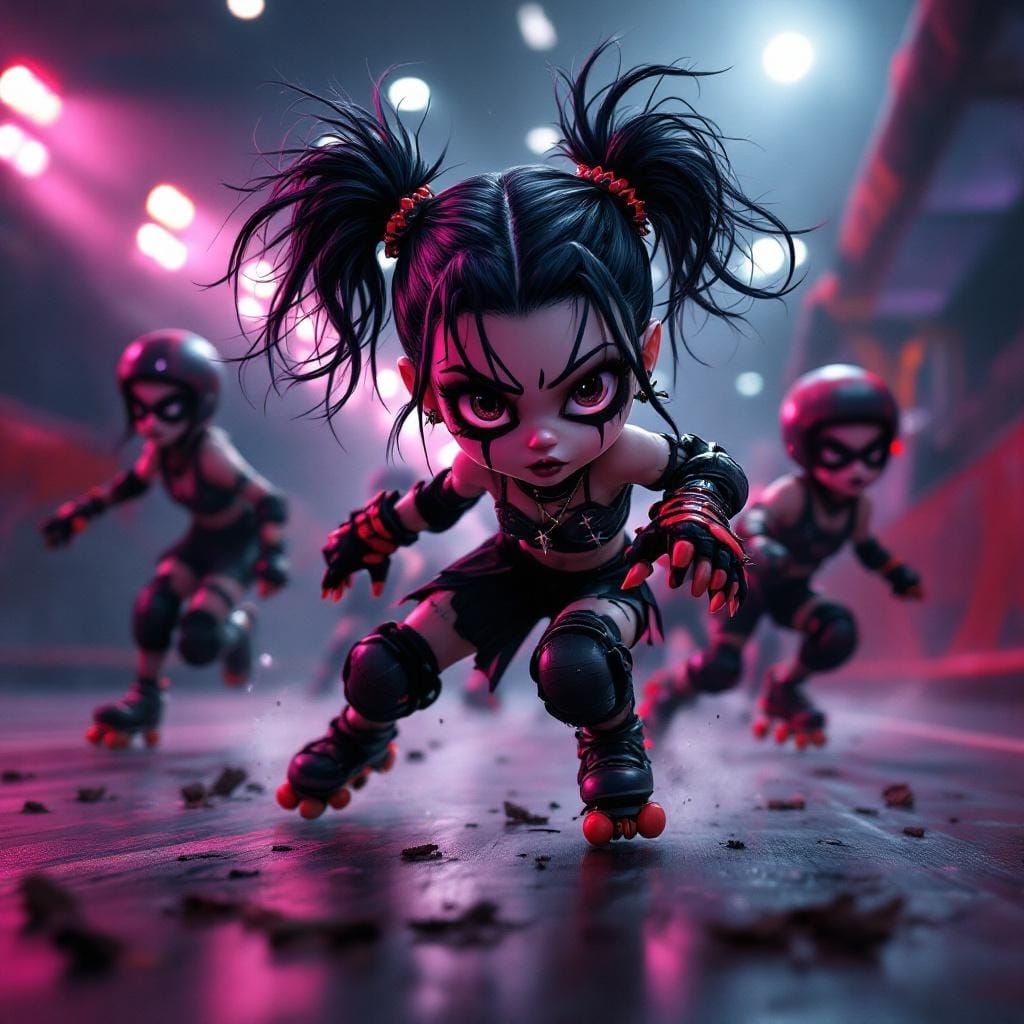 Chibi Goth Girl Dominates Roller Derby Track