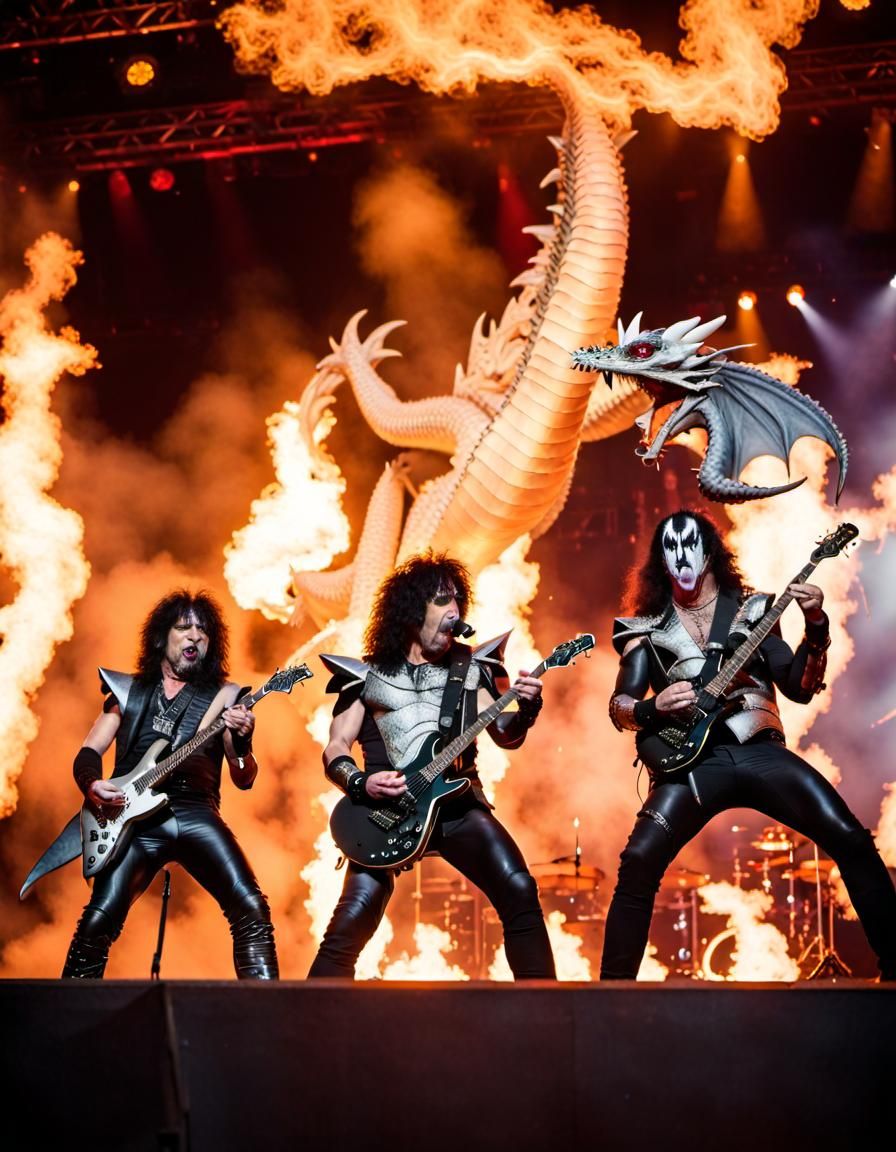 Rock Band Concert with Dragons and Fire