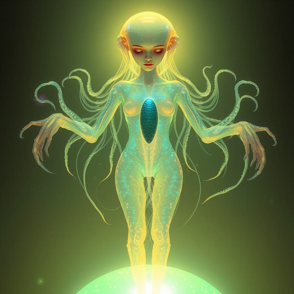 Glowing Jellyfish Goddess in Ethereal Orb