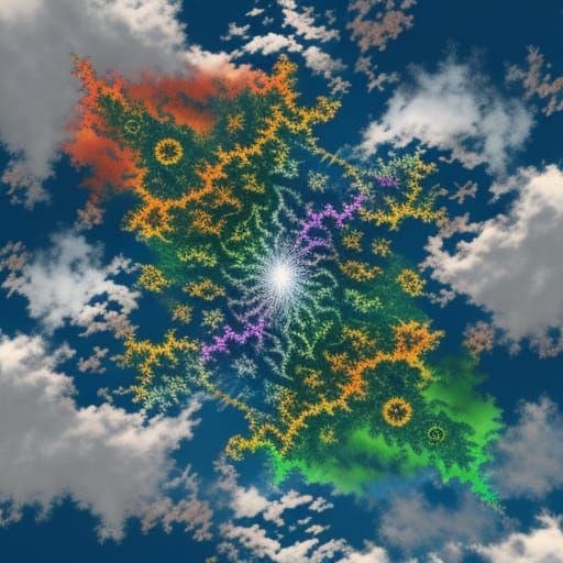 Fractal landscape with clouds