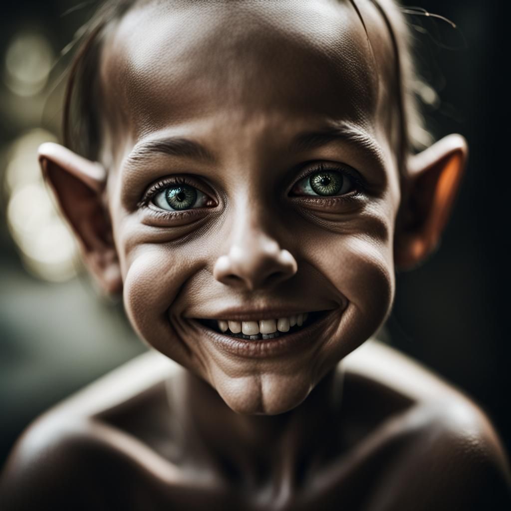 Smiling Alien Close-Up Portrait in Ambient Light