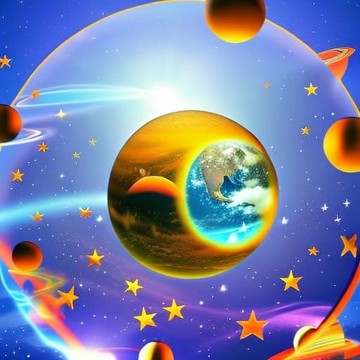 Cat Astronaut Floating Above Colorful Planet