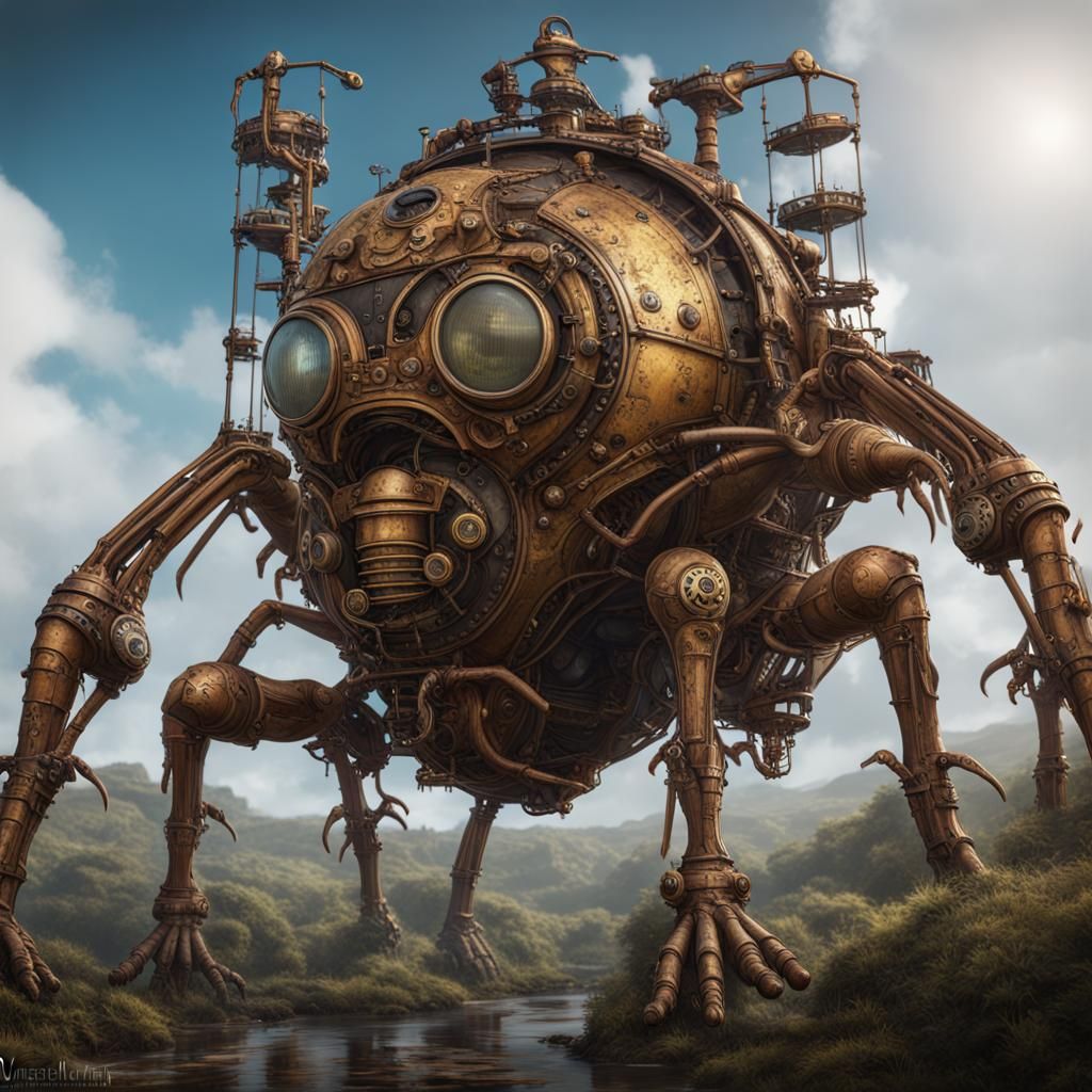 Steampunk Giant Weta: Detailed Matte Painting