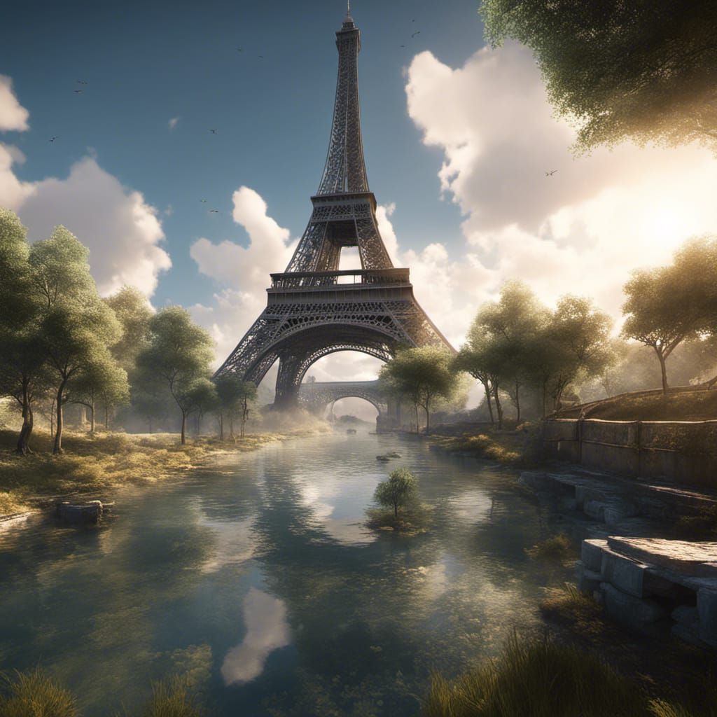 Eiffel Tower in Flooded Post-Apocalyptic Paris