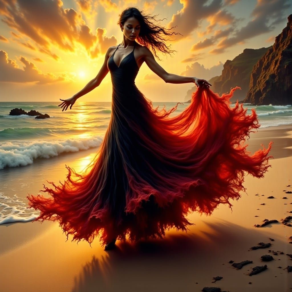 Flamenco Dancer at Sunset in Impressionistic Style