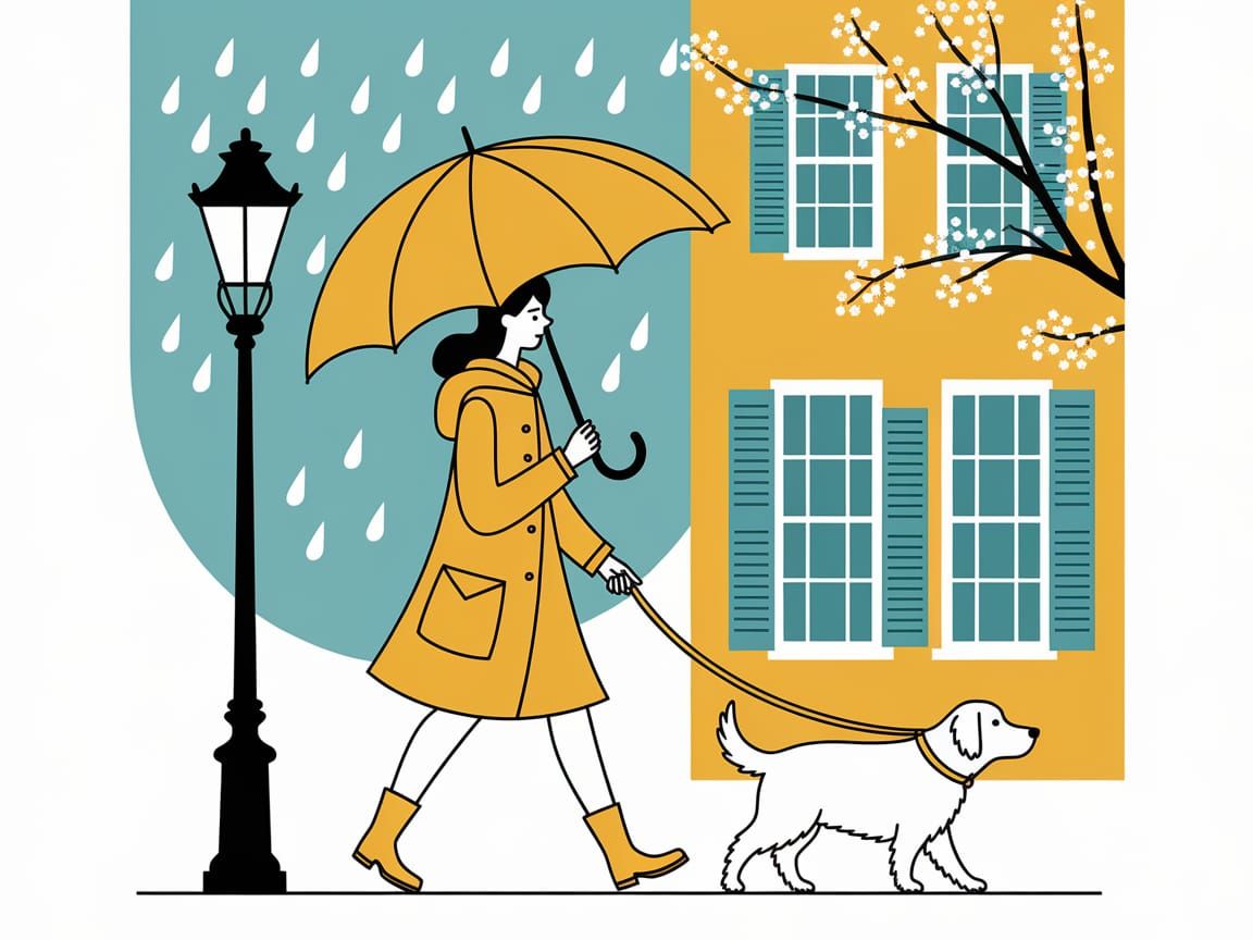 Whimsical Rainy Day Scene in Dreamy Watercolor Style