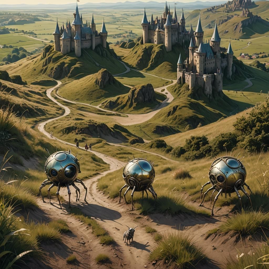 Metallic Creatures Journey to Distant Castle