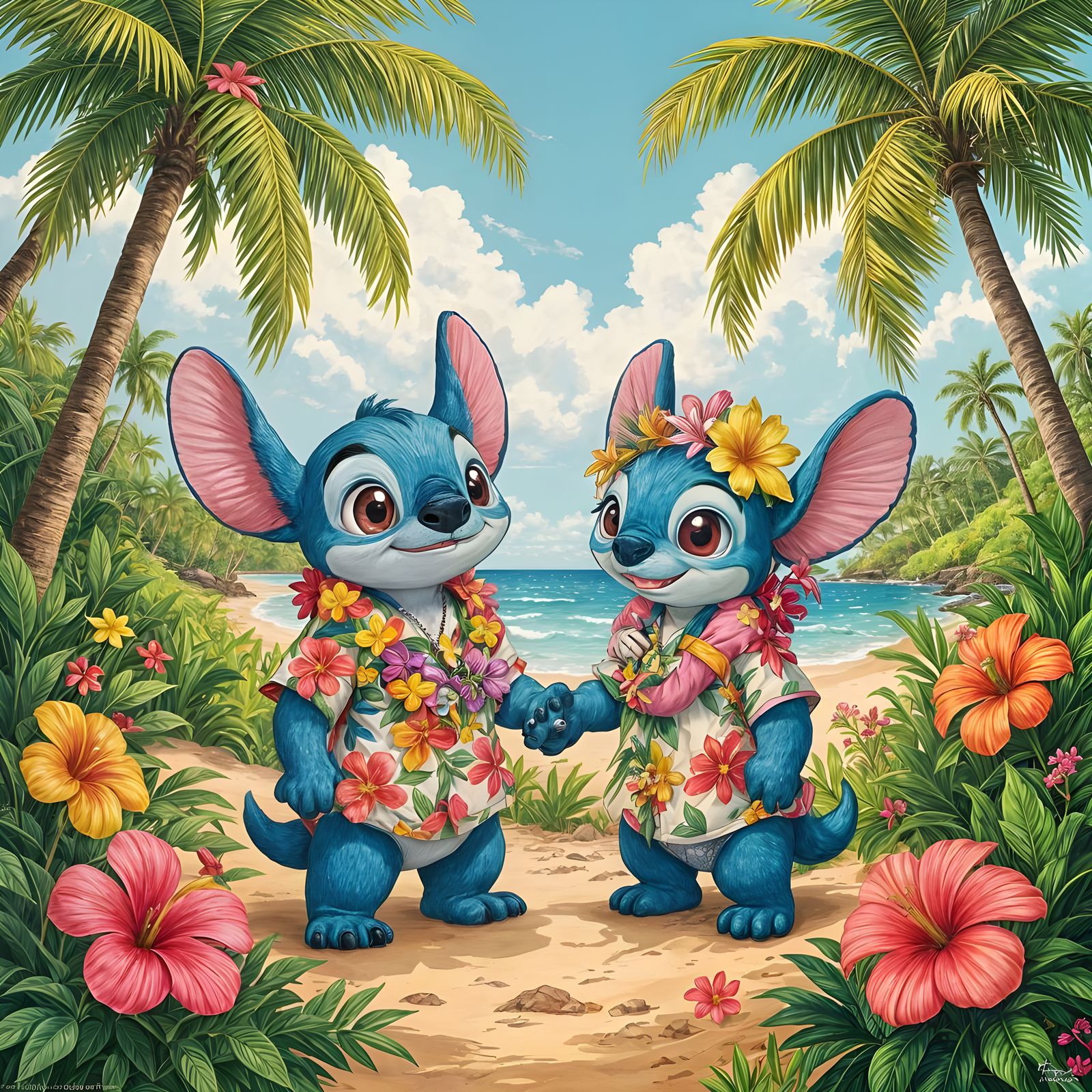 Stitch and Angel Explore a Hawaiian Island