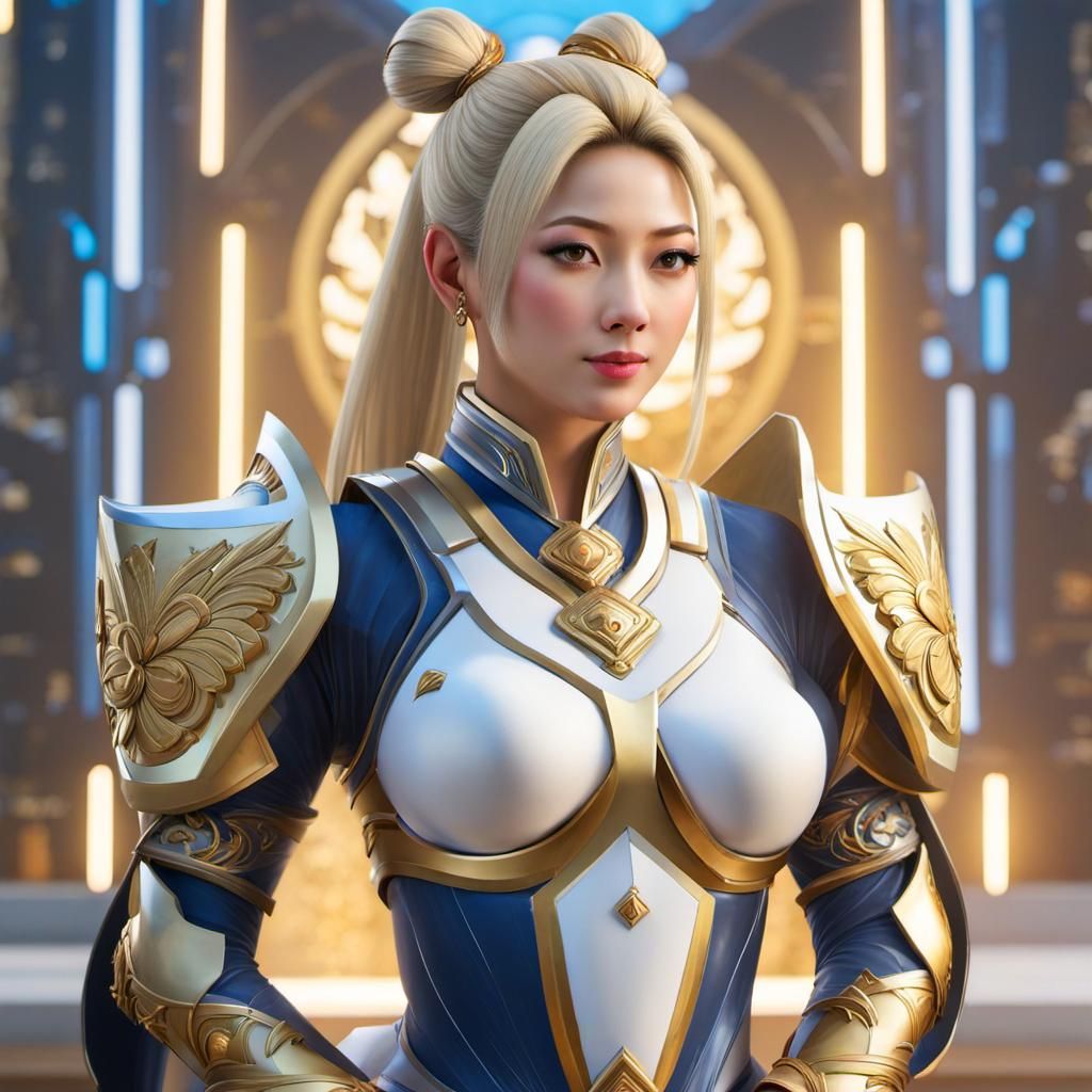 Japanese Goddess with Sword in Hyperrealistic Style