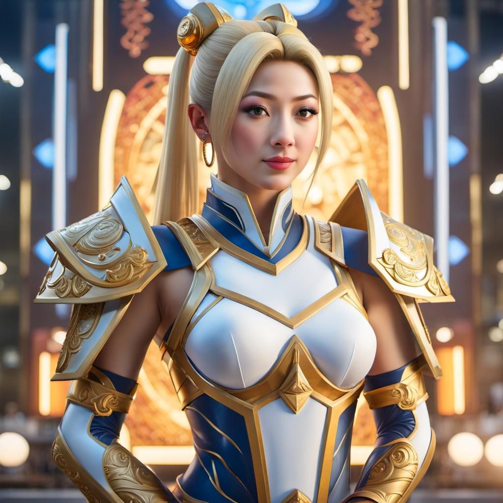 Japanese Goddess with Sword in Hyperrealistic Style