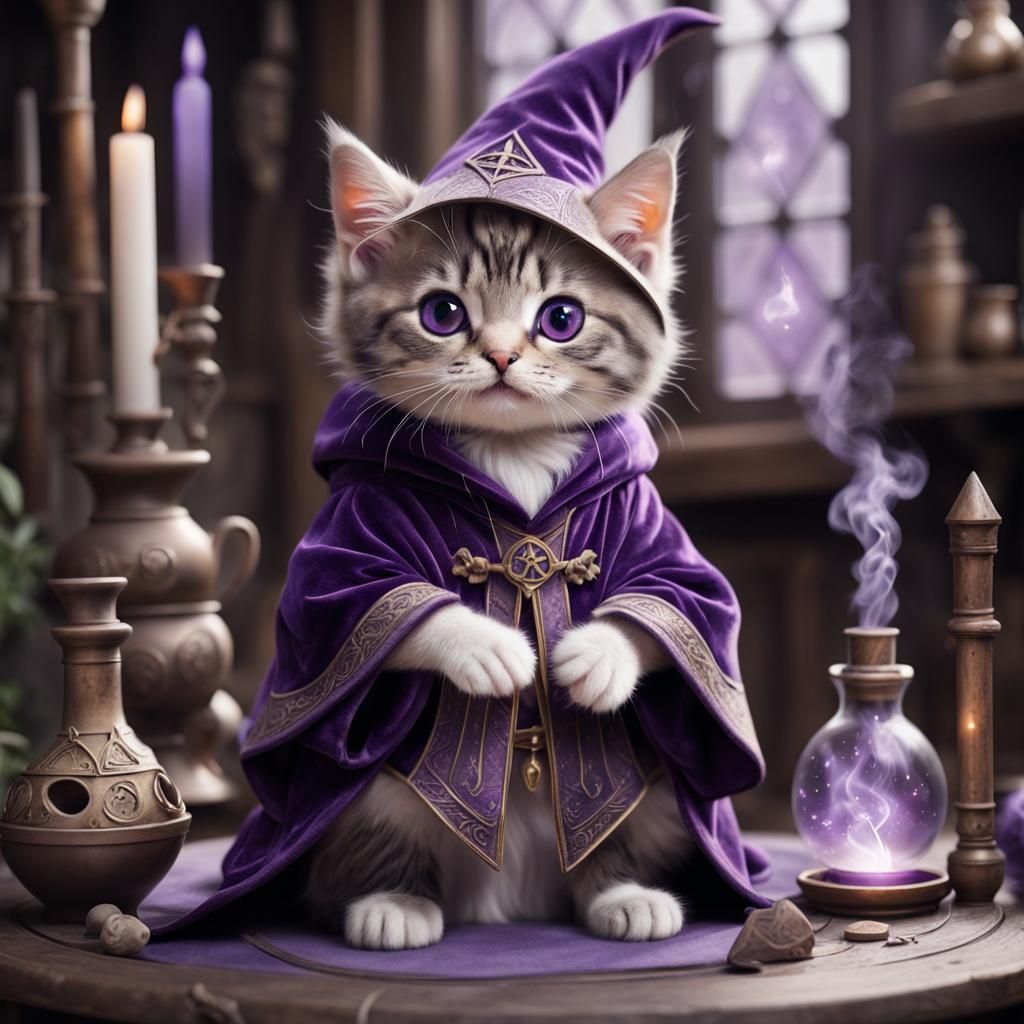 Magical Wizard Kitten in Alchemy Lair