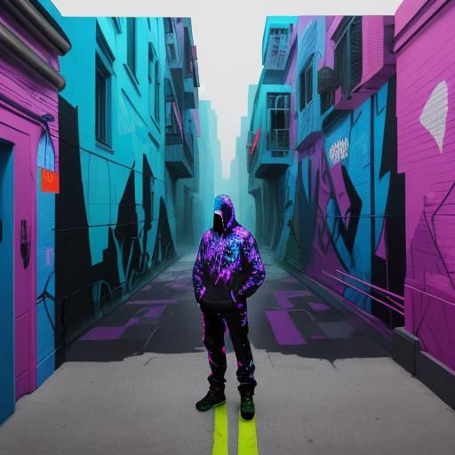 Psychedelic Street Art in Dimly Lit Alleyway