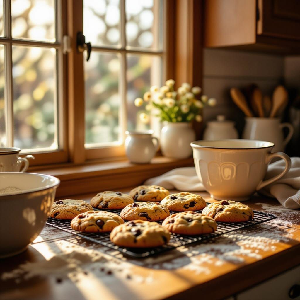 Cozy Kitchen Scene with Freshly Baked Cookies