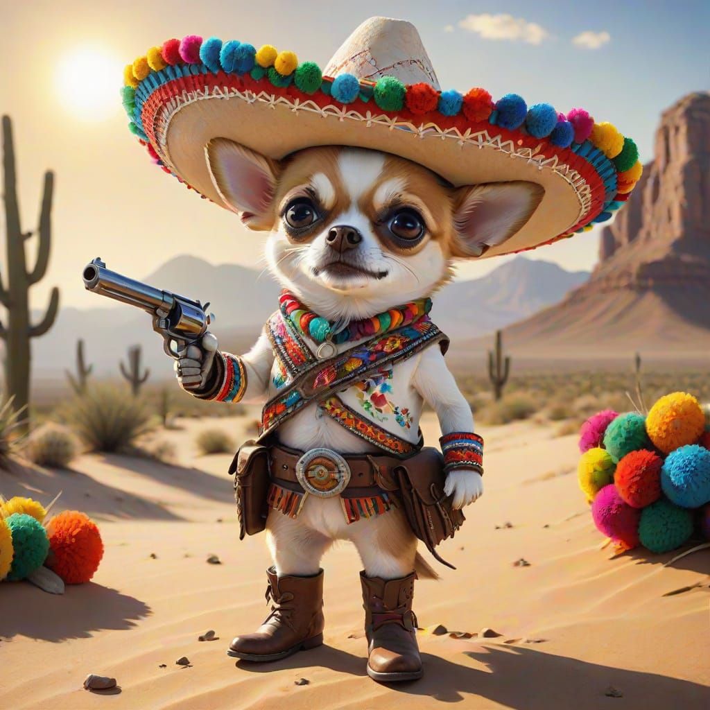 Chihuahua Bandit in Sombrero, Mexican Folk Art