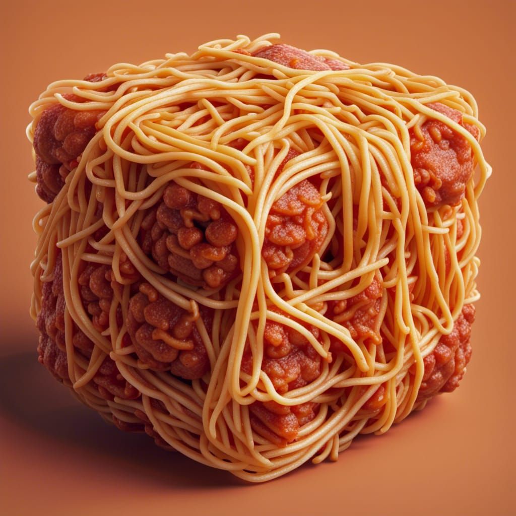 Spaghetti and Meatball Cube in 8K Resolution
