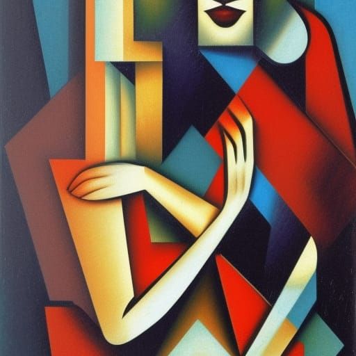 Abstract Cubist Wolf Girl Portrait