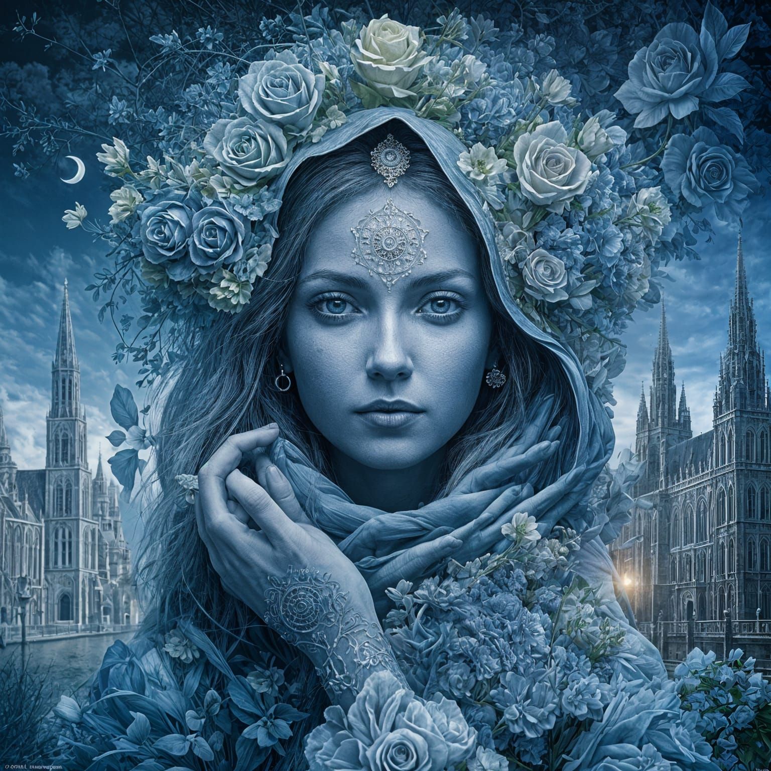 Surreal Delft Blue Woman Photo Manipulation