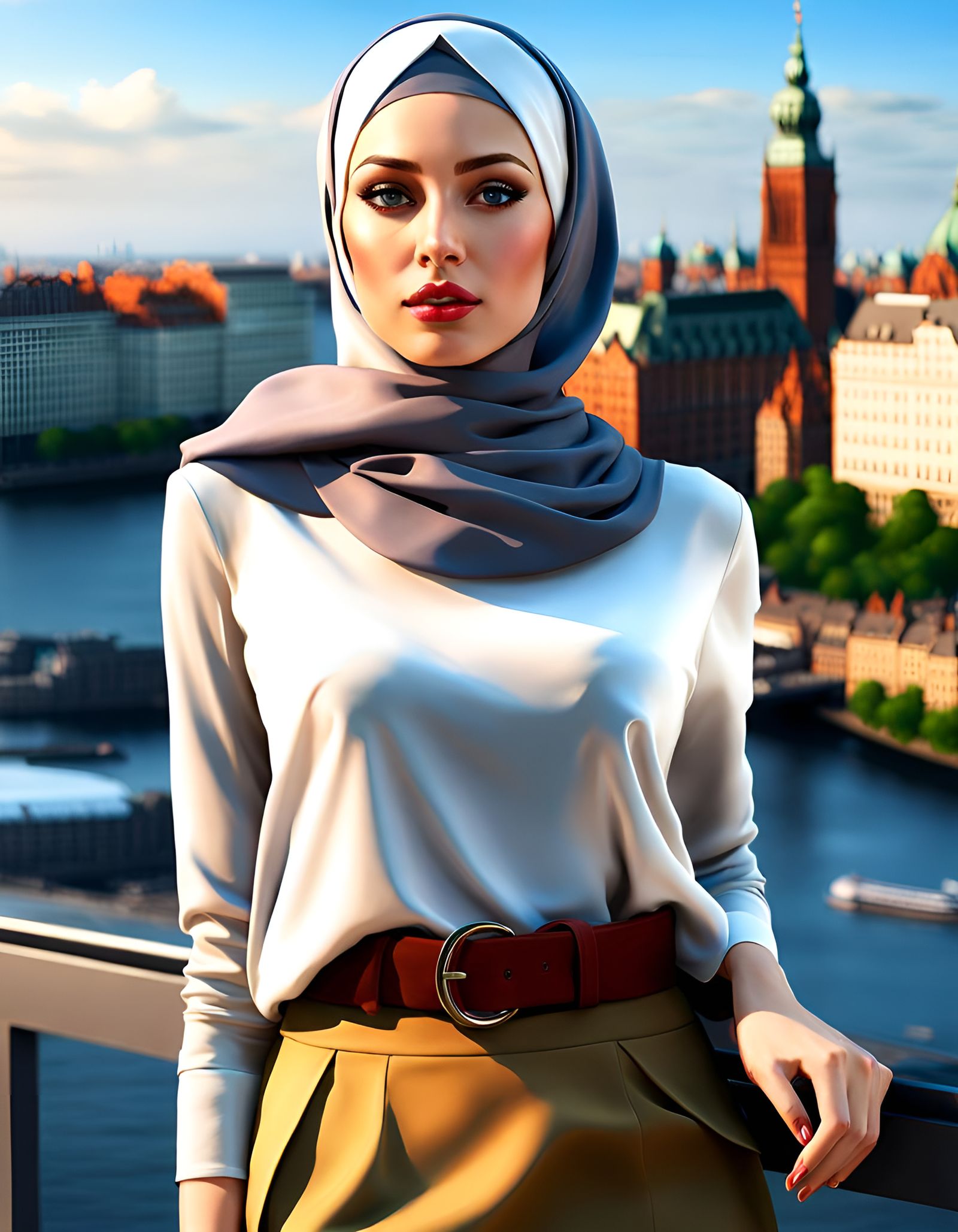 Modest German Woman in Hamburg, Digital Art Portrait