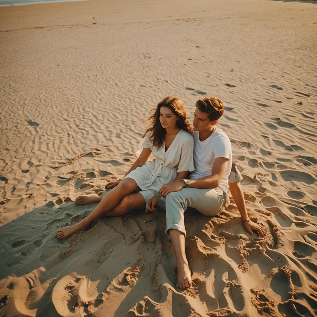 Couple Daydreaming on Beach in Golden Hour