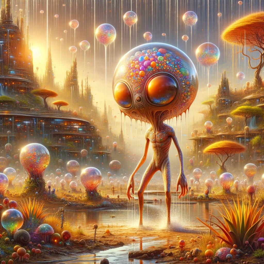Psychedelic Extraterrestrial Dance in Radiant Rain