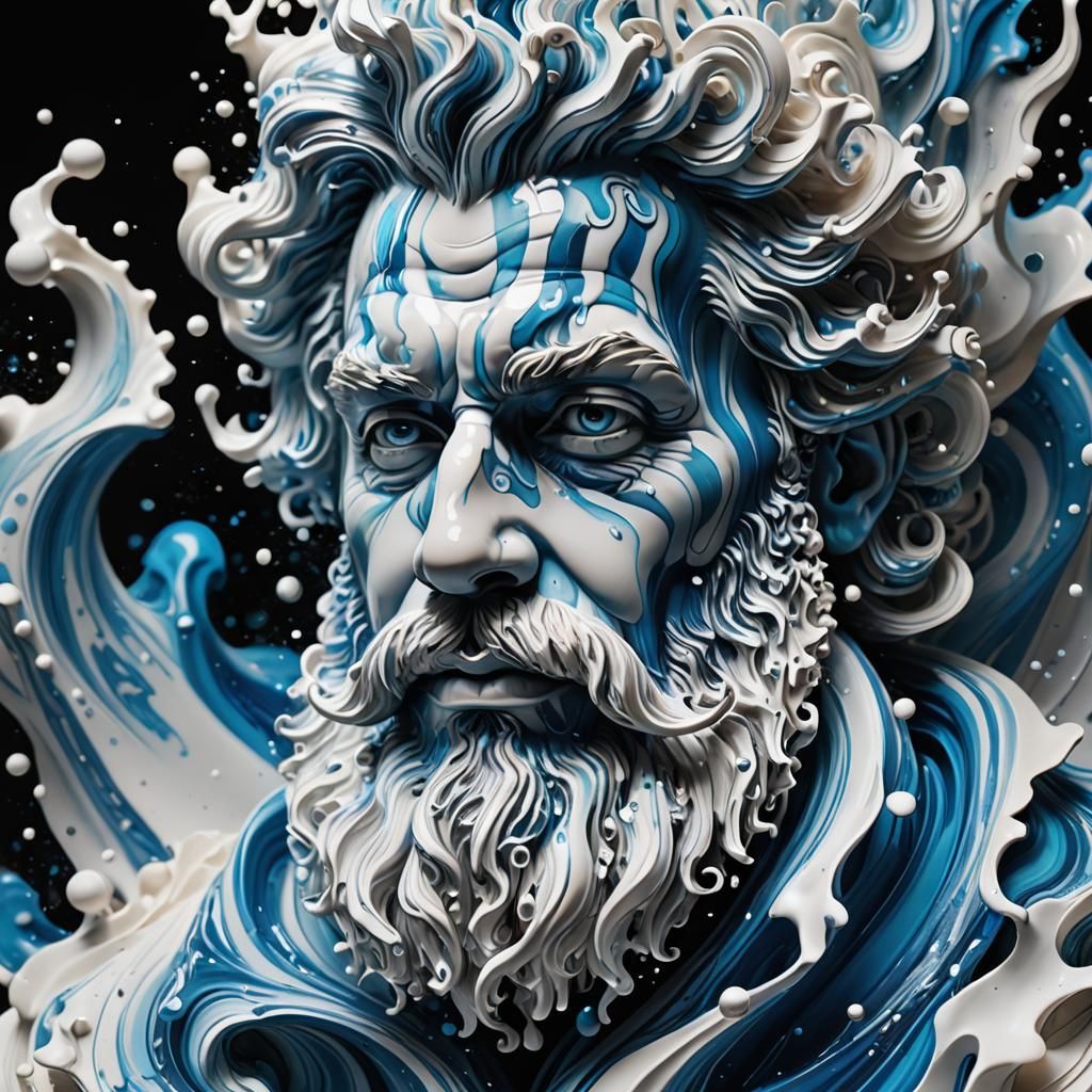 Ink Sculpture of Bearded Man in 3D Splash Art