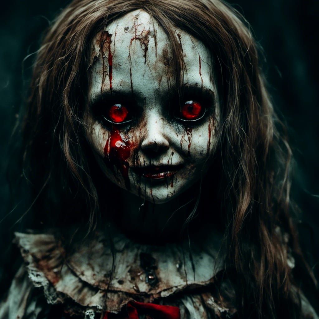 Creepy Gothic Doll with Red Tears